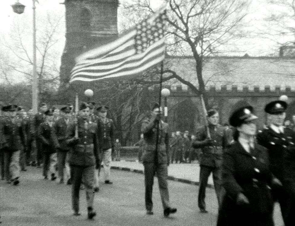 North West Film Archive American Flag Marched